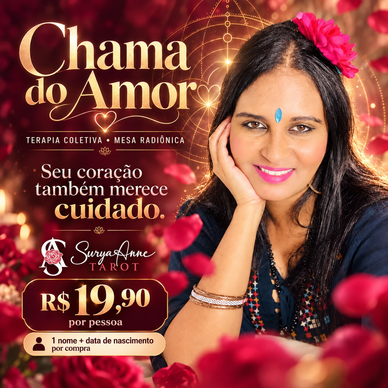 Arte de apresentação de Chama do Amor, produto de Surya Anne. Valores e condições detalhados nesta página.