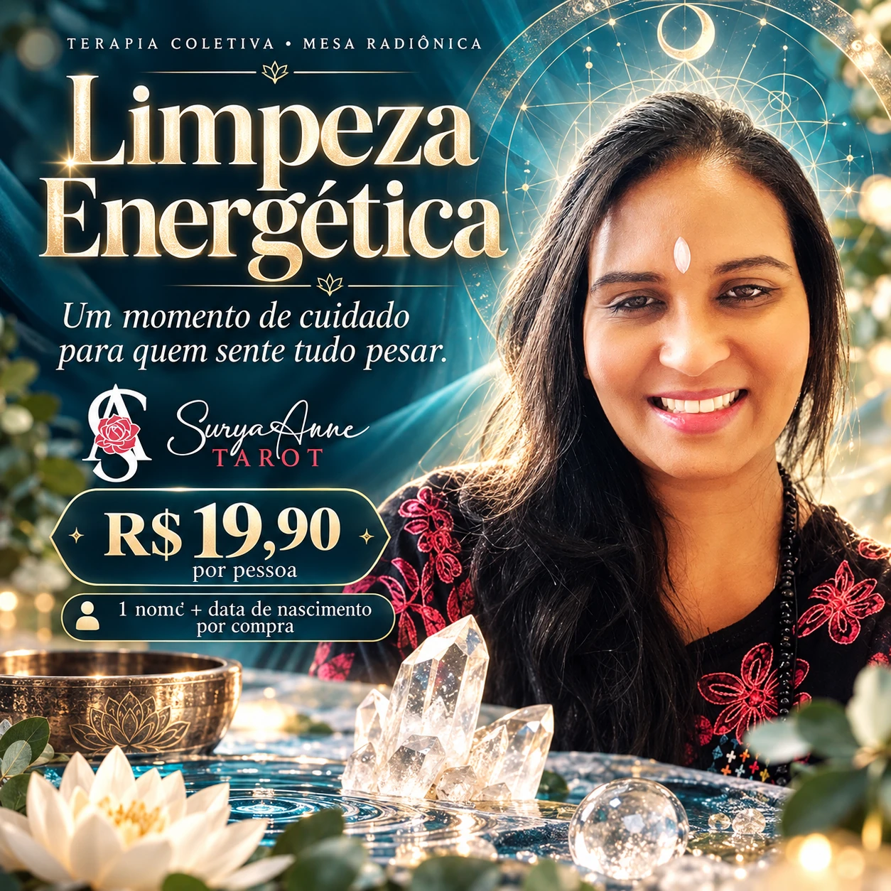 Arte de apresentação de Limpeza Energética, produto de Surya Anne. Valores e condições detalhados nesta página.